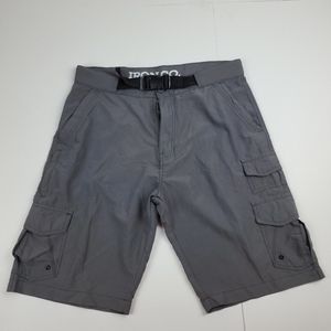 Iron Co Cargo Shorts Mens Size 34 Belted Flat Front Gray Hiking Outdoor Pockets